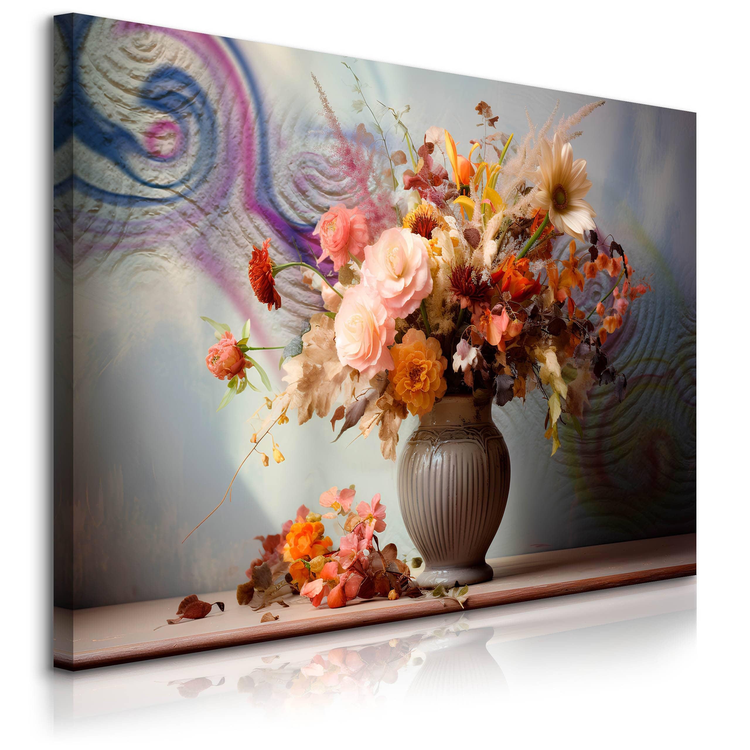 Muralo Leinwandbild Natur – Leinwandbild Wandbild Kunstdruck Wohnzimmer, Blumen (1 St), Moderne Wanddeko – Blumenstrauß – Vase, 30 x 20 cm, aufhängefertig