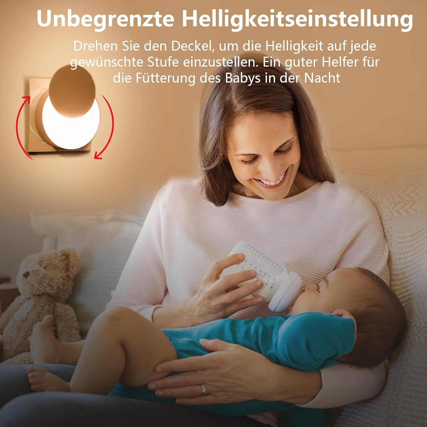 ibettertec Nachttischlampe LED Nachtlicht,Steckdosenlicht,Bettlampe,energiesparend,warmweiß, LED fest integriert, Nachtlampe Einstellbare Helligkeit, stufenlose – Bild 5 von 5