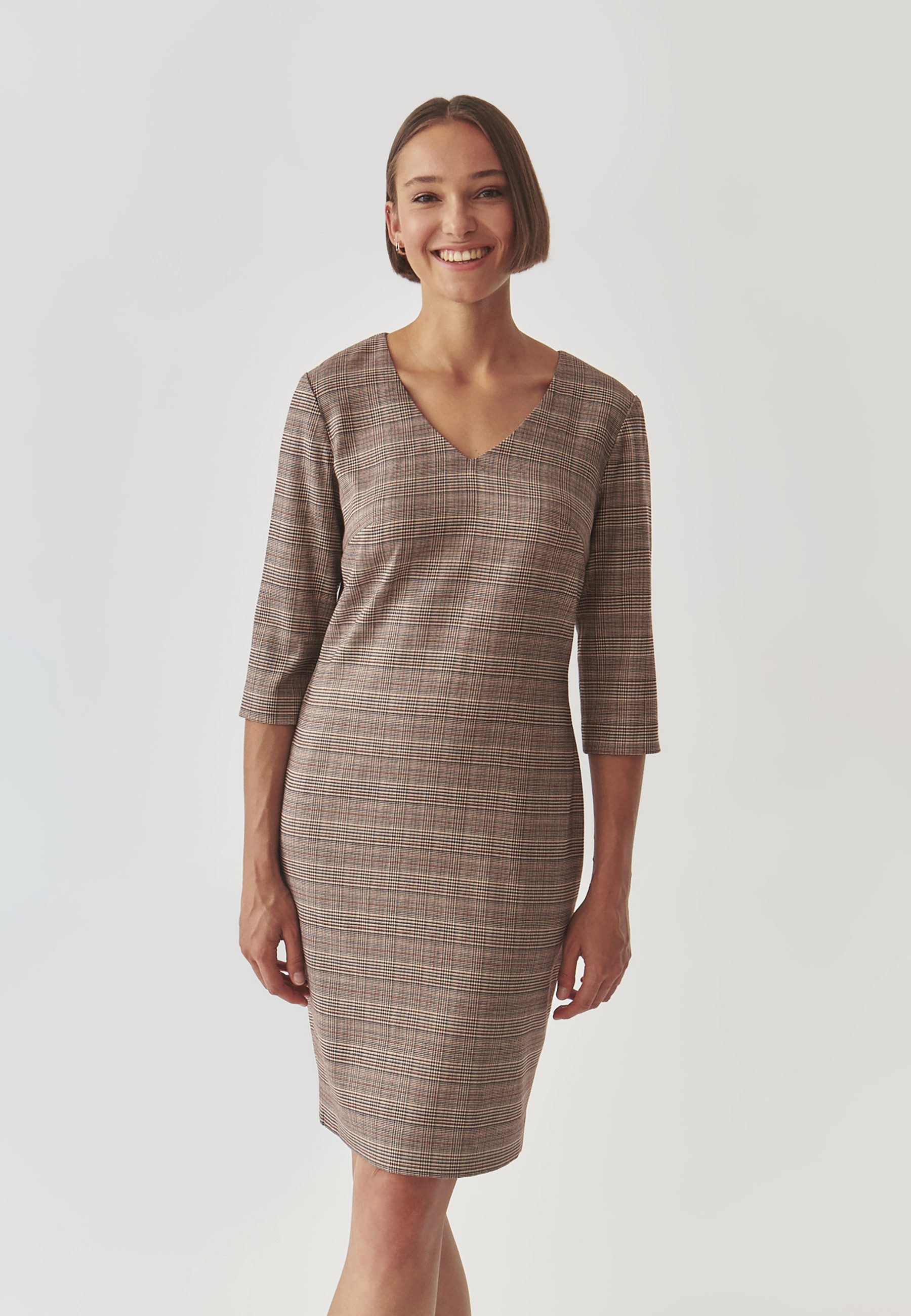TATUUM Midikleid Elegantes Kariertes Stoffkleid - Kolumi