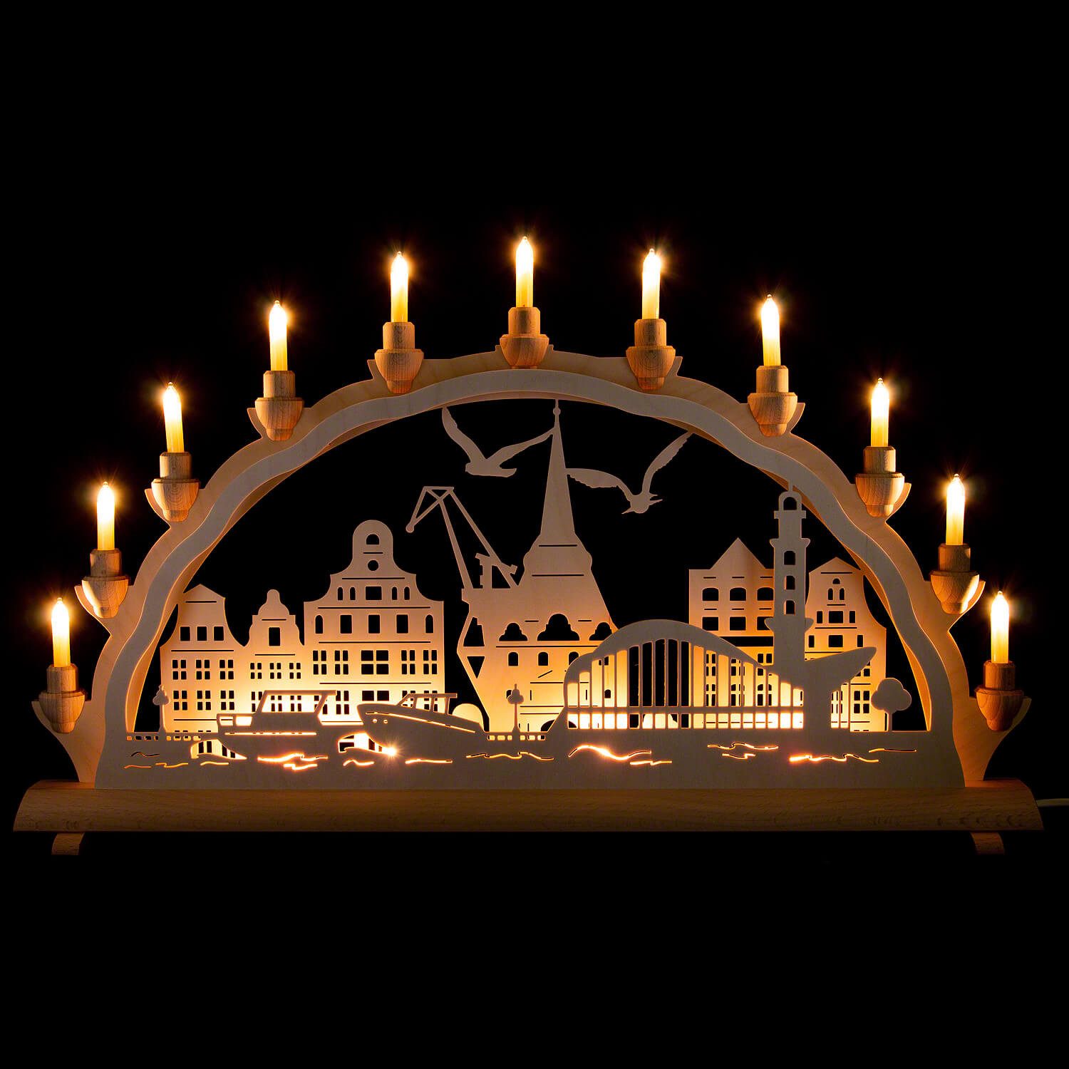 Erzgebirge-Palast Schwibbogen Schwibbogen Rostock Warnemünde (68x35cm) von Schlick & Türk