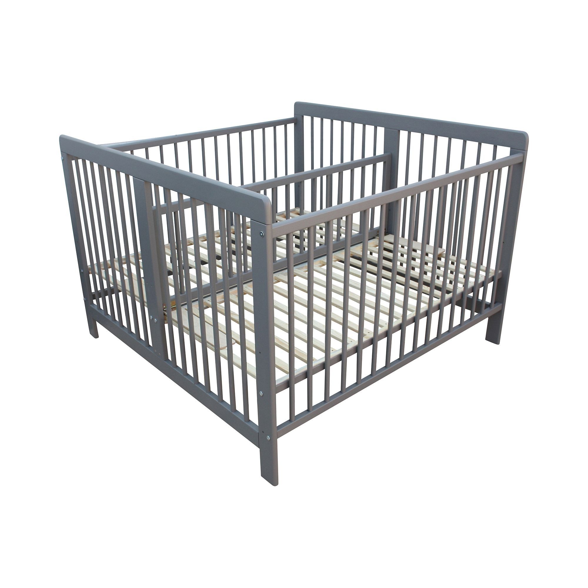 Micoland Kinderbett Zwillingsbett 2in1 grau 120x120cm und Trenngitter