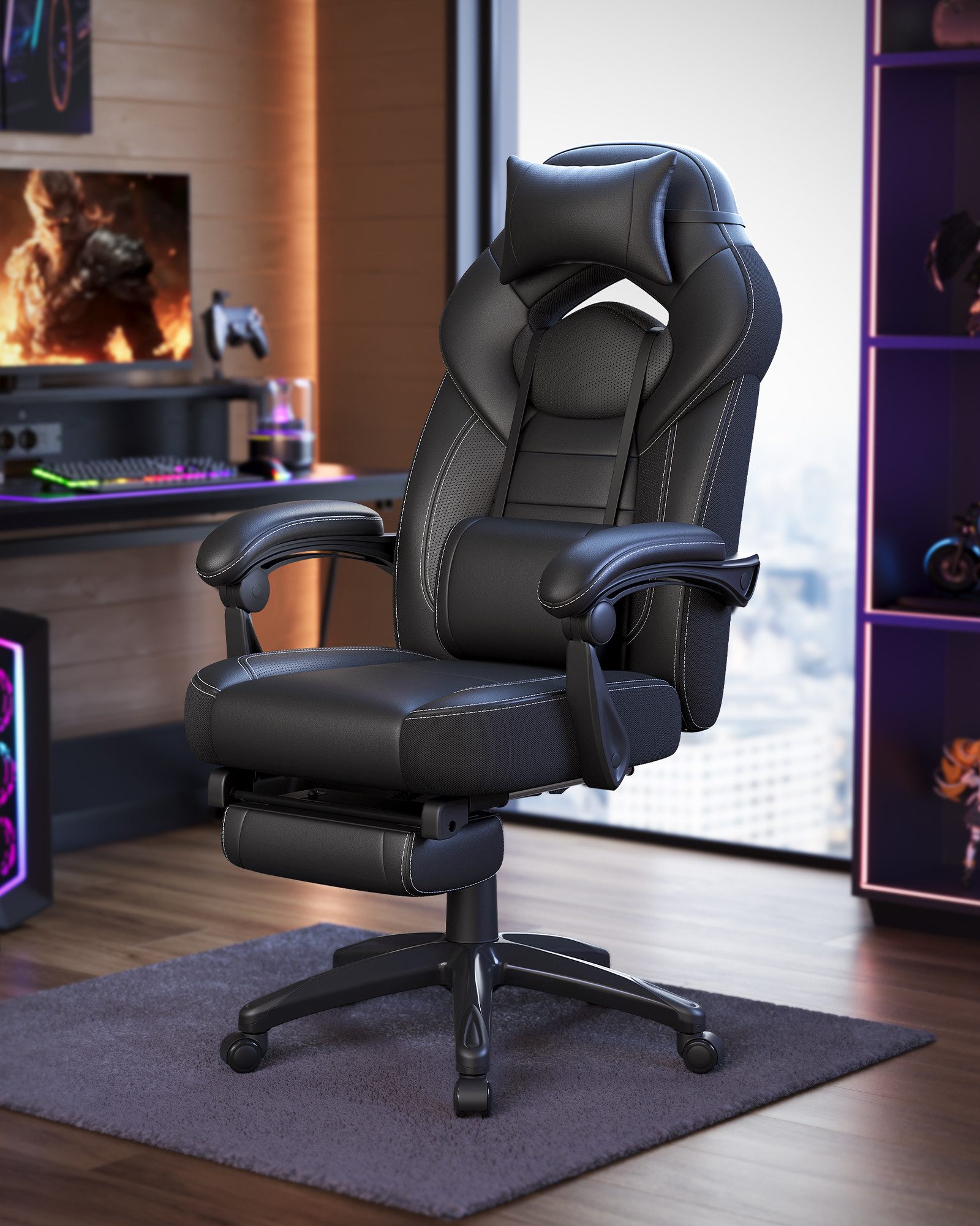 SONGMICS Bürostuhl, Gaming-Stuhl, Computerstuhl, ergonomisches Design, mit Fußstütze