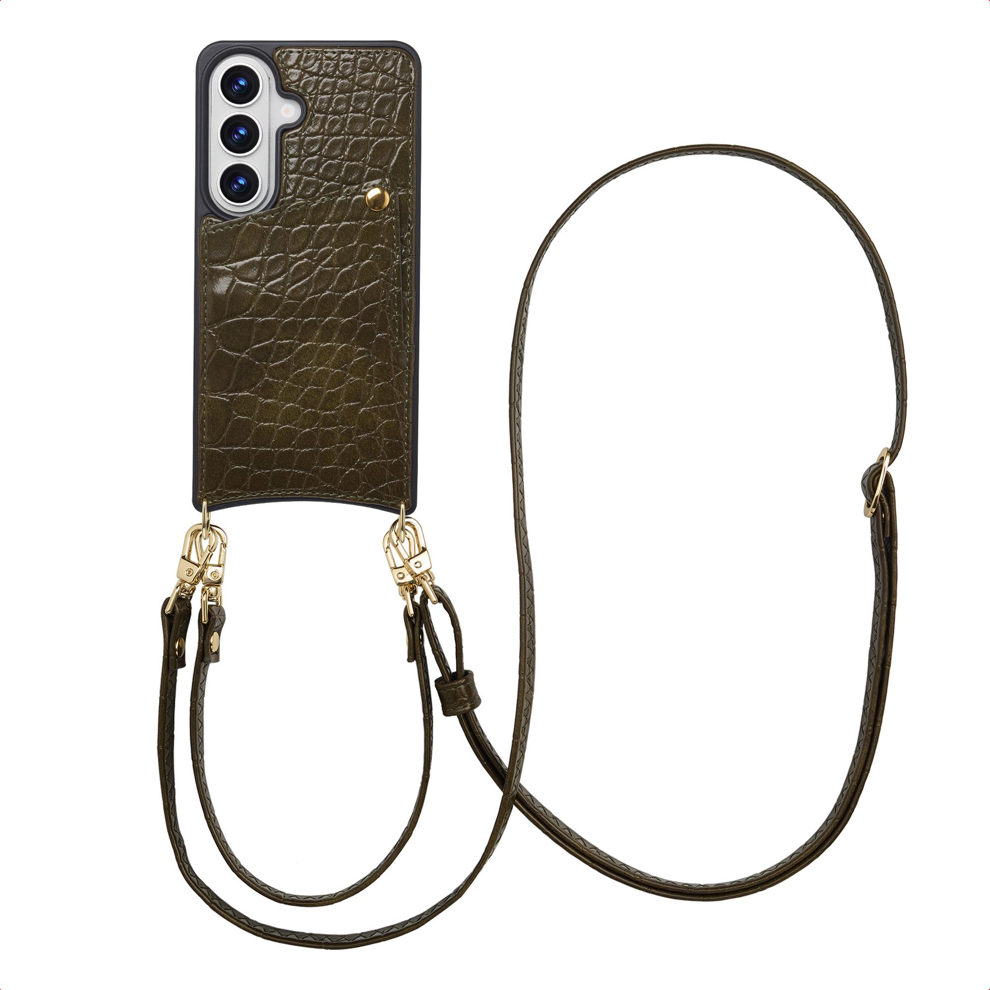 Selencia Case zum Umhängen Selencia Nova Croco HandyHülle mit Kordel und Kartenhalter Samsung Gal