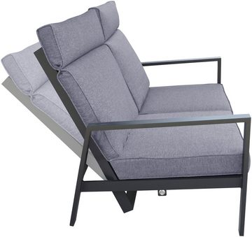 KONIFERA Gartenlounge-Set Detroit, (Set, 4-tlg., 1x 2er Sofa, 2x Sessel, 1x Tisch 100x60x42 cm, Aluminium), verstellbare Rückenlehnen