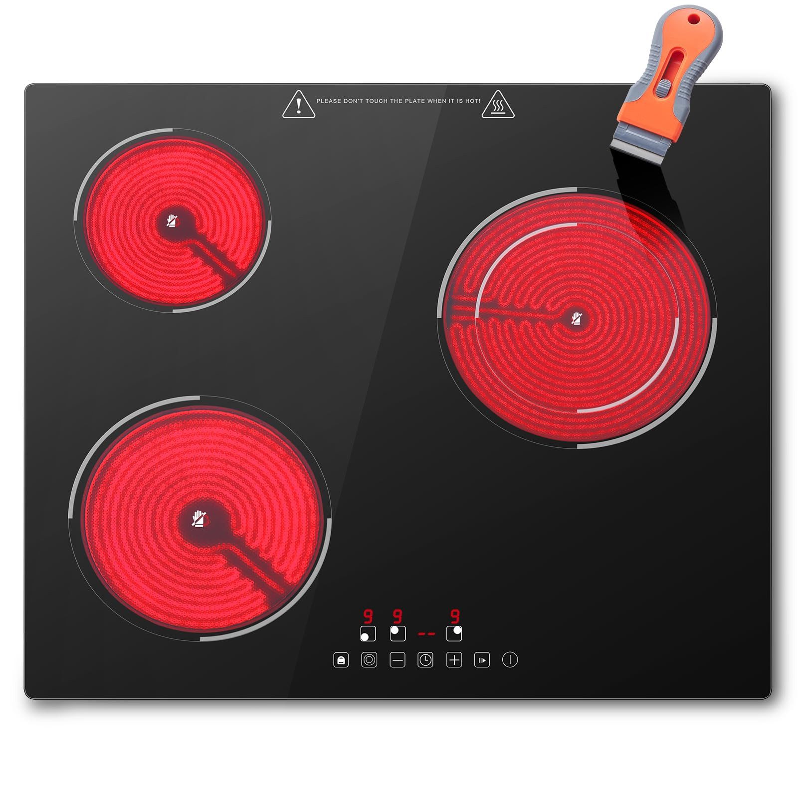 SNDOAS Elektro-Kochfeld, 60 cm Glaskeramikkochfeld mit 3 Kochzonen & Dual‑Ring‑Funktion