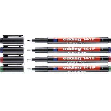 edding Folienstift Permanent 141 F, (4-tlg), mit permanenter Tinte