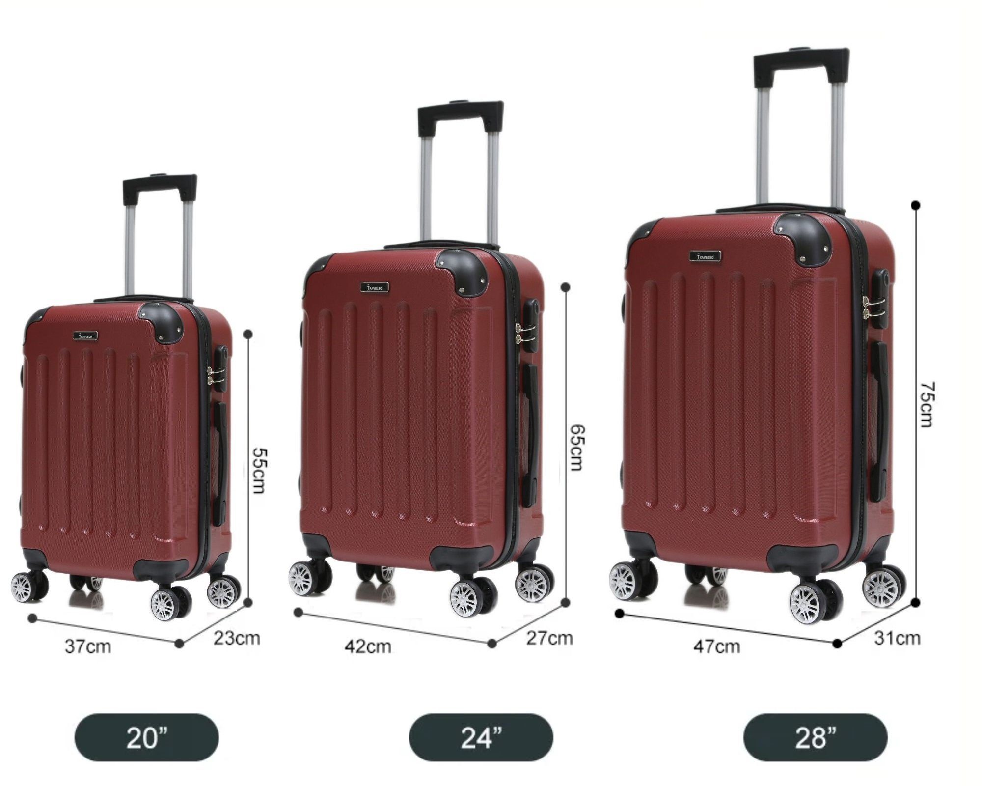 Rot (3 Set tlg 3 tlg) Hartschale Reisekoffer Handgepäck, Koffer Trolley Kofferset Kofferset Cheffinger