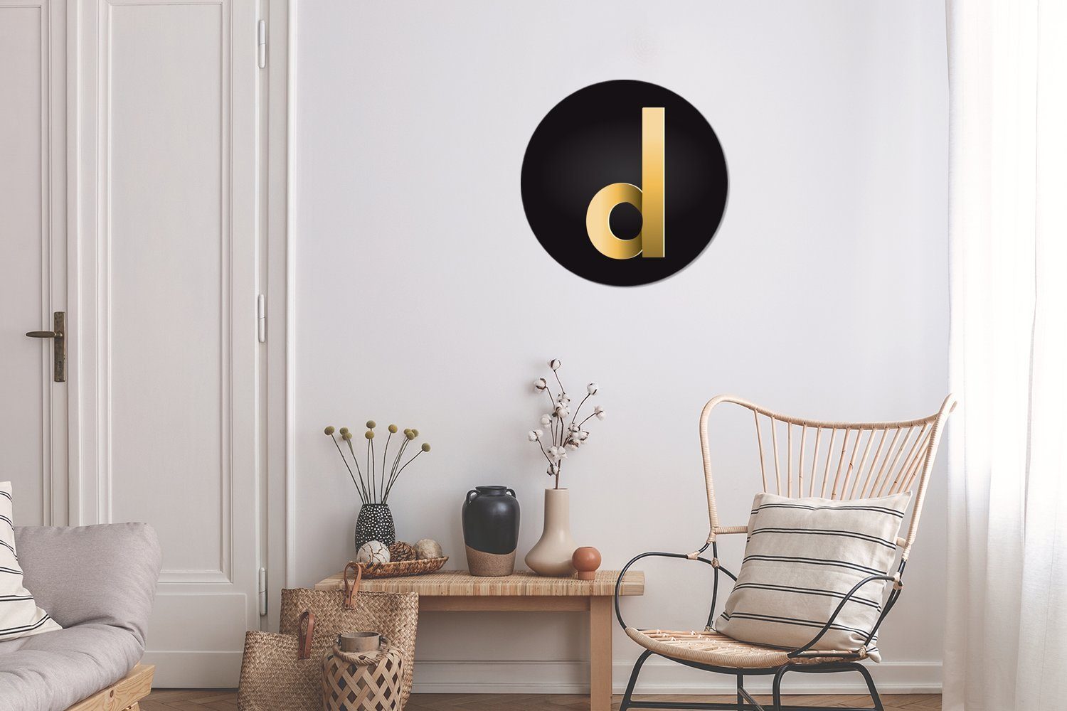 Wohnzimmer, cm Kreis Wanddekoration Kleinbuchstabens D, (1 Wandbild, MuchoWow Eine St), Forex, Rundes Gemälde des 30x30 Illustration