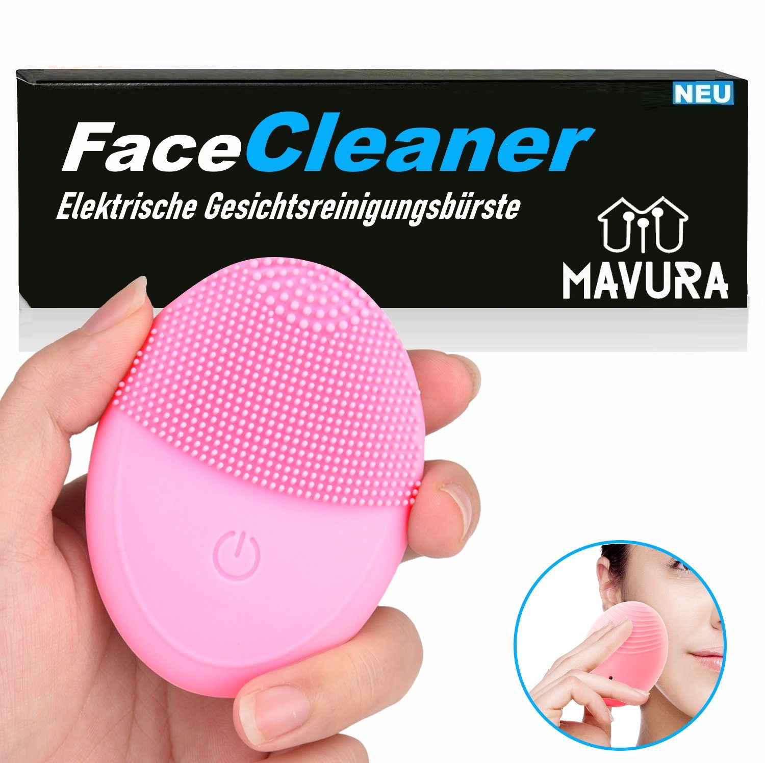 MAVURA Elektrische Bürste FaceCleaner Silikon Ultraschall Peeling Gesichtsbürste Gesichts Gesichtsreinigungsbürste Gesichtsreiniger, Massage elektrische Gesichtsreinigungsbürste