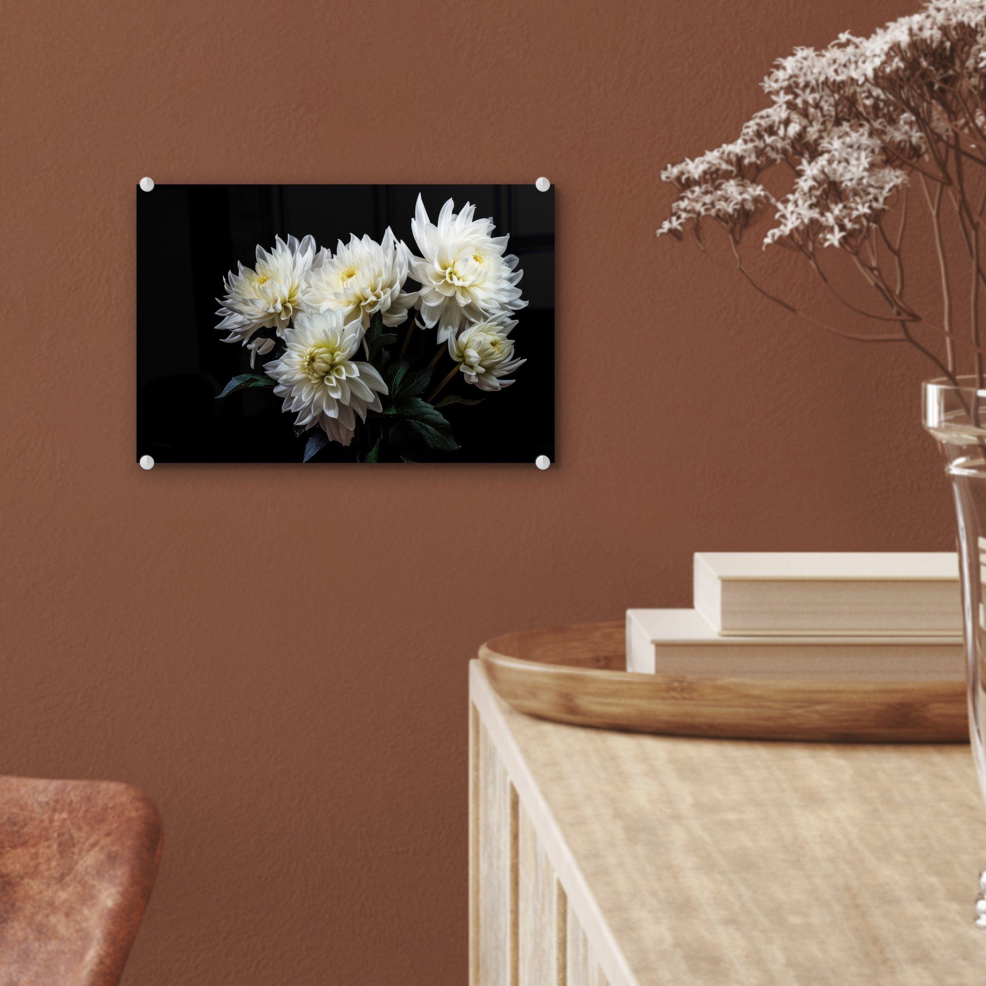 St), - - - Glas Botanisch, MuchoWow Natur - - Chrysantheme (1 Wandbild - Glasbilder Weiß Glas - Wanddekoration auf Acrylglasbild Foto auf Blumen Bilder