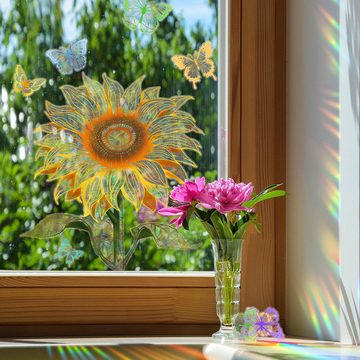 AUKUU Wandtattoo 30*40cm Sonnenblumen Schmetterling bunter Sonnenlicht, Fensteraufkleber doppelseitiger visueller elektrostatischer