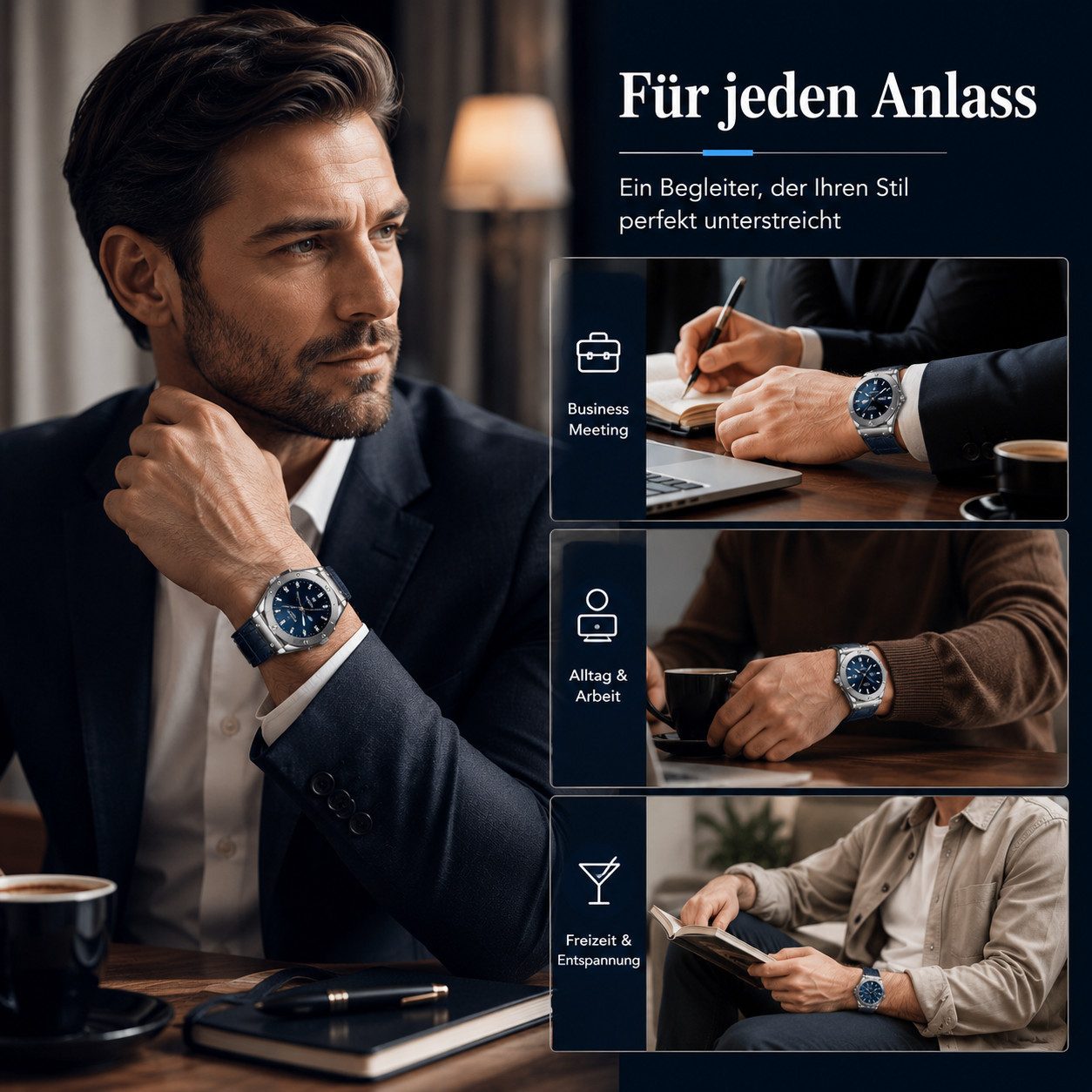 ibettertec Quarzuhr Armbanduhr, Herrenuhr, Datum, Neo-Display, Edelstahlarmband, (Packung, 3Bar Wasserdicht, ür Liebhaber Herrenuhren, Dual-Kalender mit), ultif – Bild 3 von 5