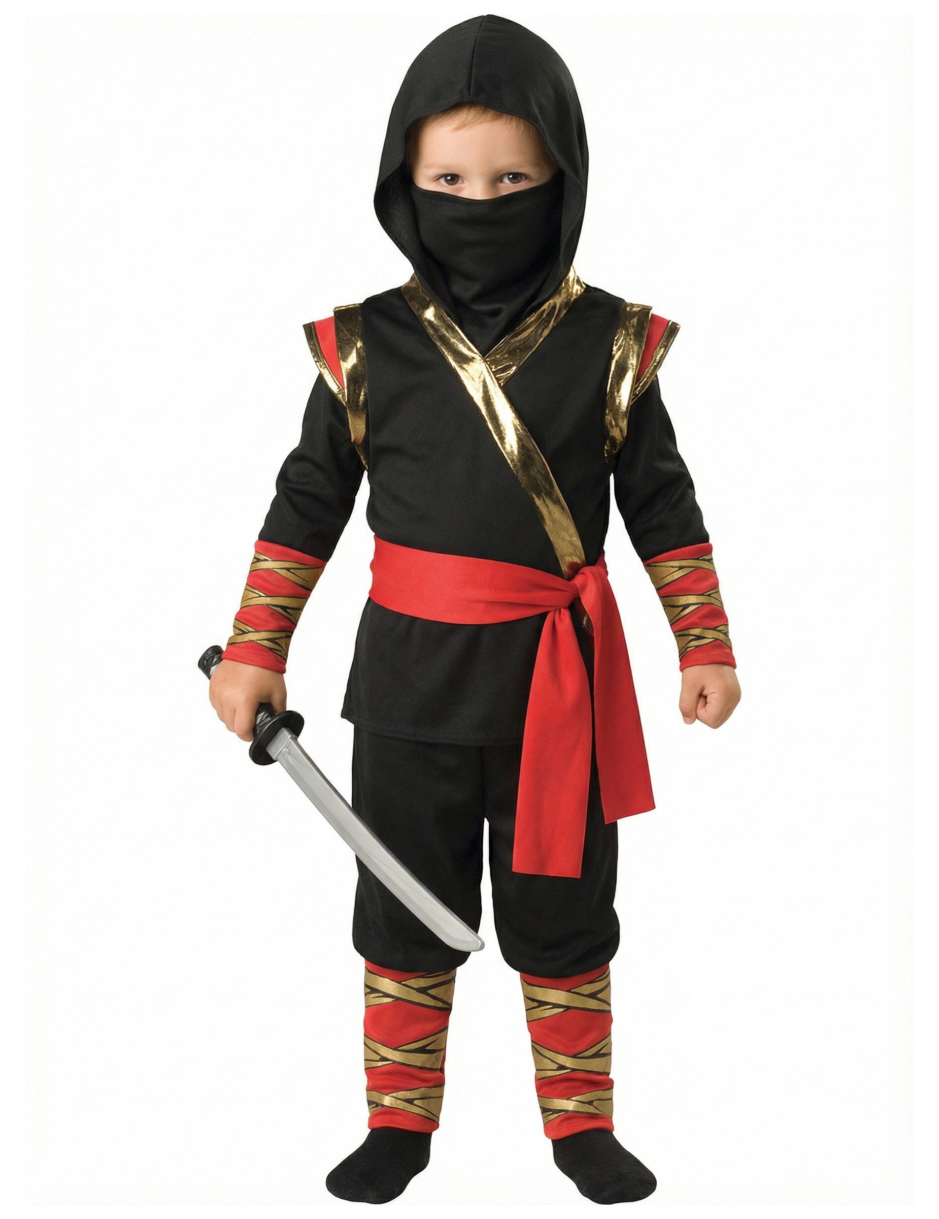 JADEO Kostüm Kostüm Ninja Premium für Kinder schwarz-rot-gold