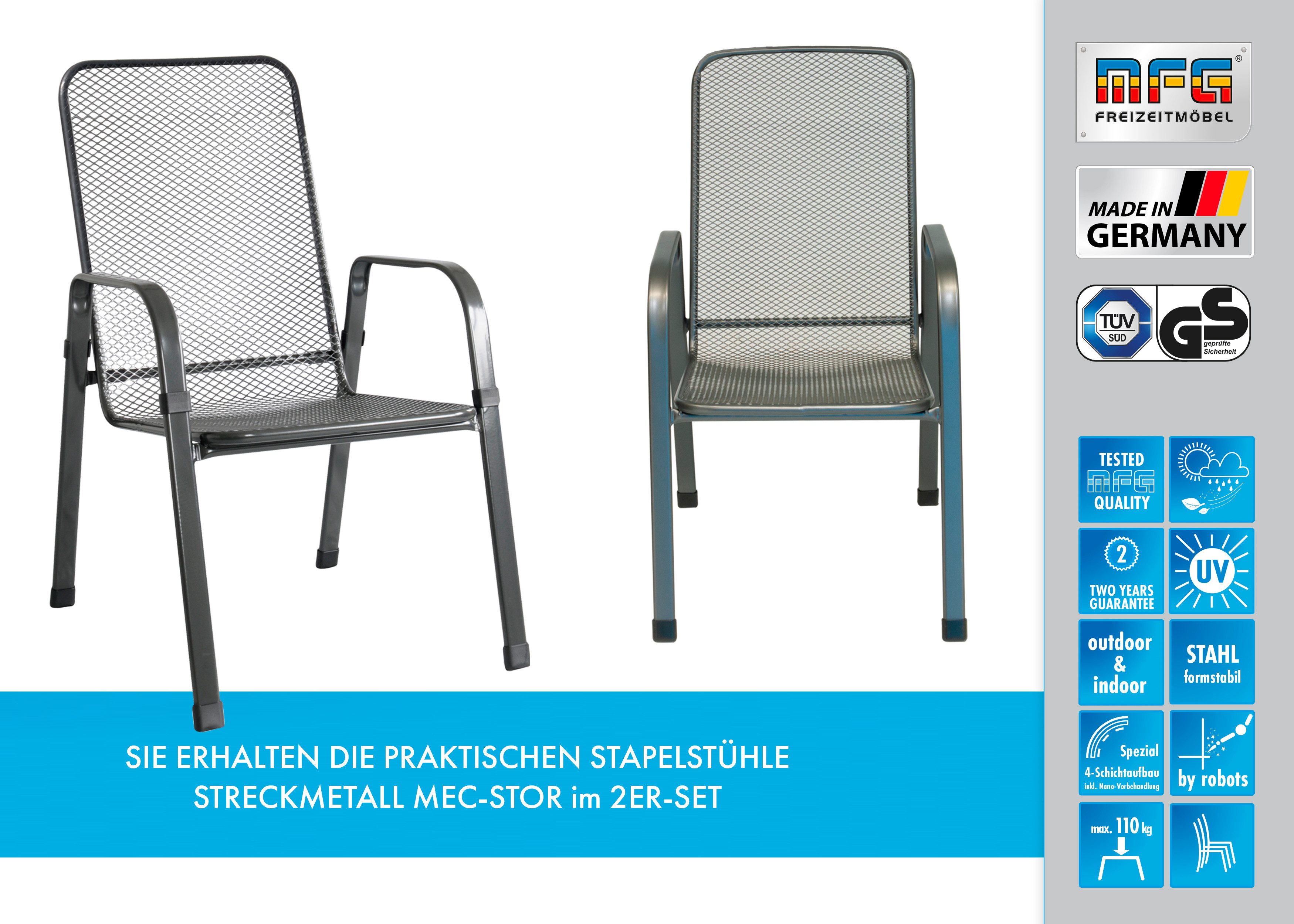 MFG Freizeitmöbel Stapelstuhl MFG Streckmetall-Stapelstuhl "Mac-Stor", 2-er Set (2 St)