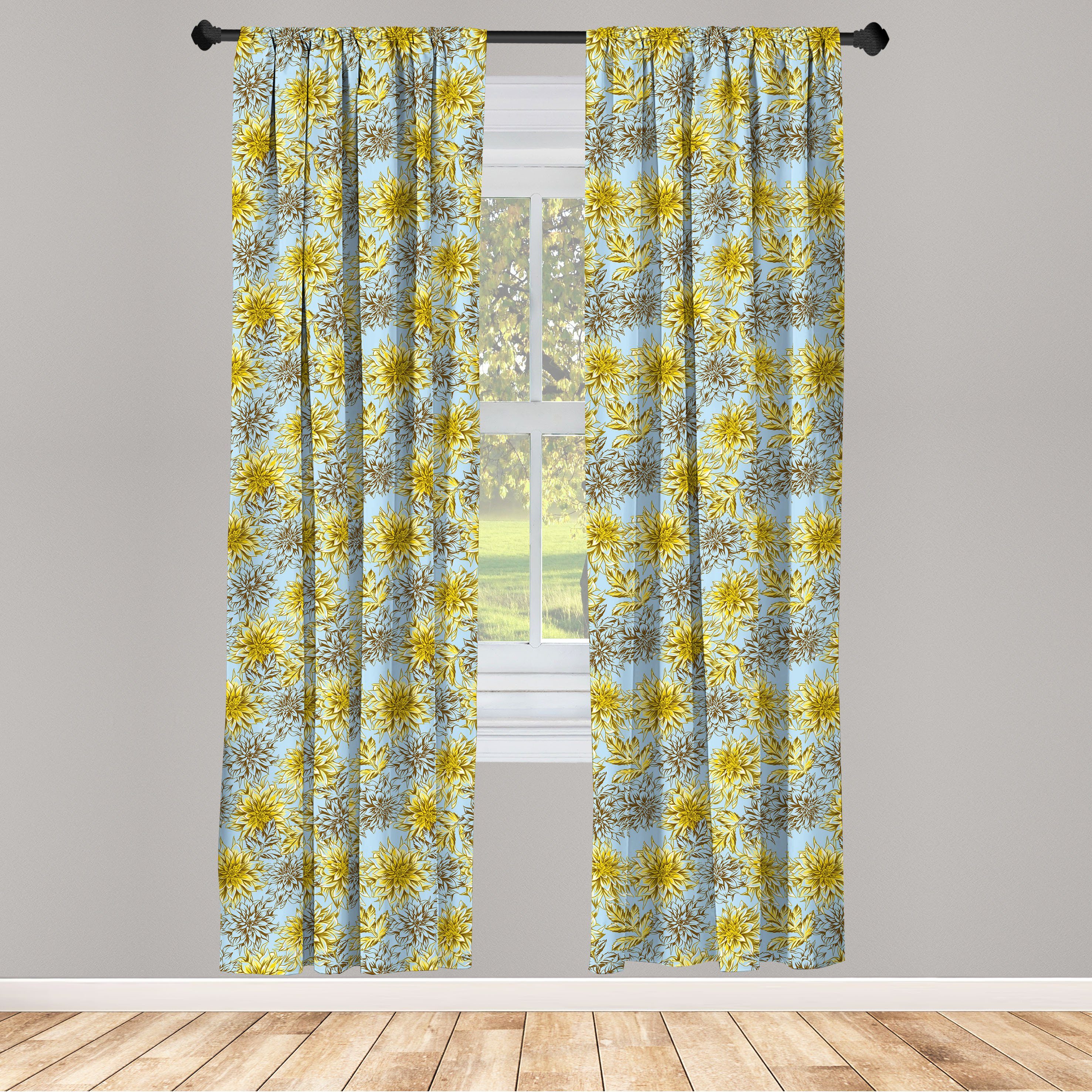 Gardine Vorhang für Wohnzimmer Schlafzimmer Dekor, Abakuhaus, Microfaser, Blumen Gelbe Dahlien Drucken