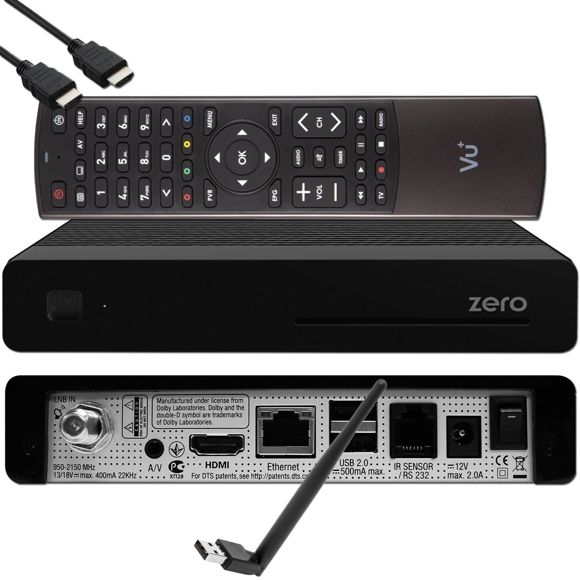 VU+ Zero Linux Full HD Sat Receiver - Schwarz + 150 Mbits Wifi Stick SAT-Receiver