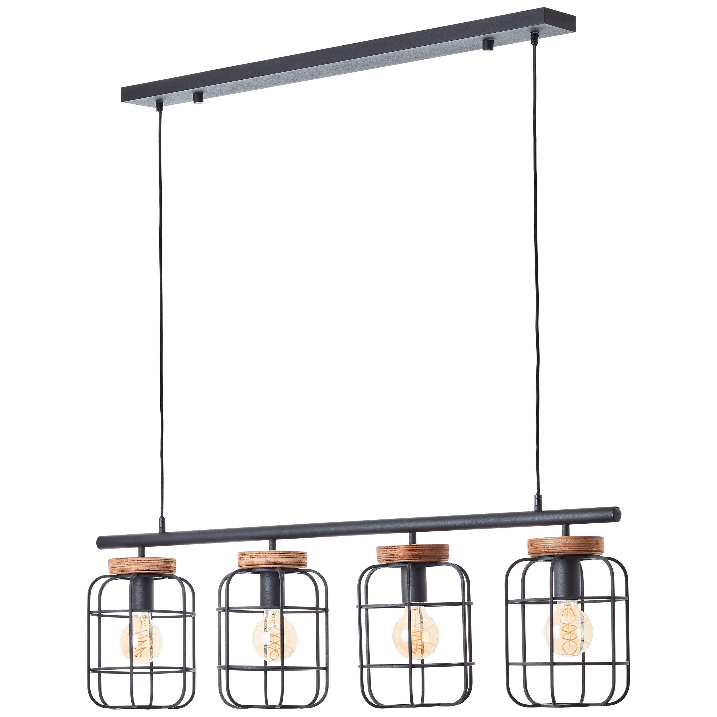 Brilliant Pendelleuchte Gwen, ohne Leuchtmittel, 158 x 20 x 115 cm, 4 x E27, kürzbar, Metall/Holz, schwarz/braun