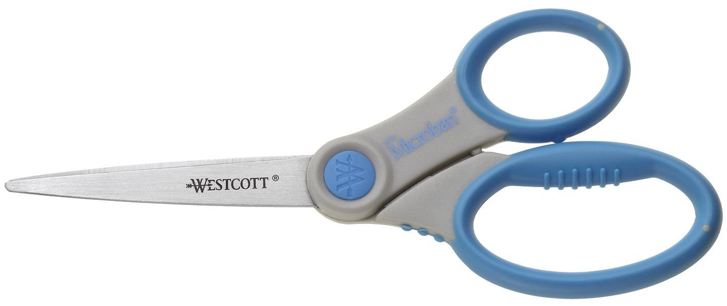WESTCOTT Universalschere 00 Schere Microban® Softgrip, rostfrei, asymmetrisch, grau/blau, 18 cm