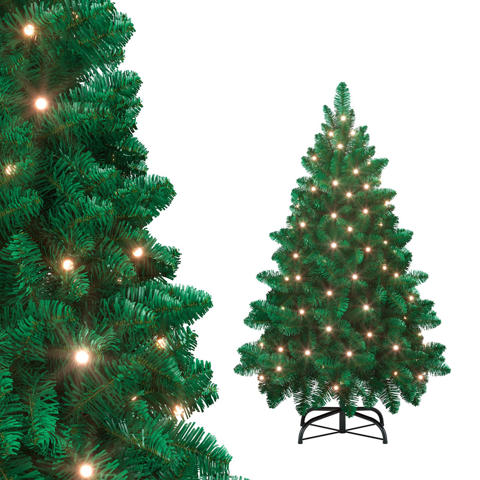 FIVMEN Künstlicher Weihnachtsbaum Grün Tannenbaum mit Beleuchtung LED warm-weiß inkl. Metallständer