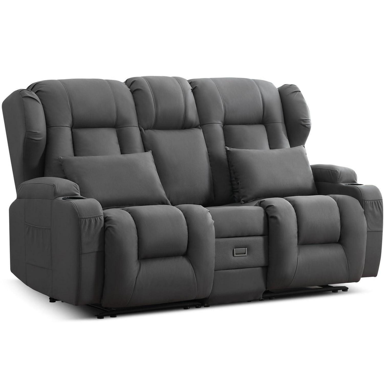 LuxusKollektion Loveseat 2 Sitzer Kinosofa Klappkonsole Grau (Prägung) 172cm Zweisitzer