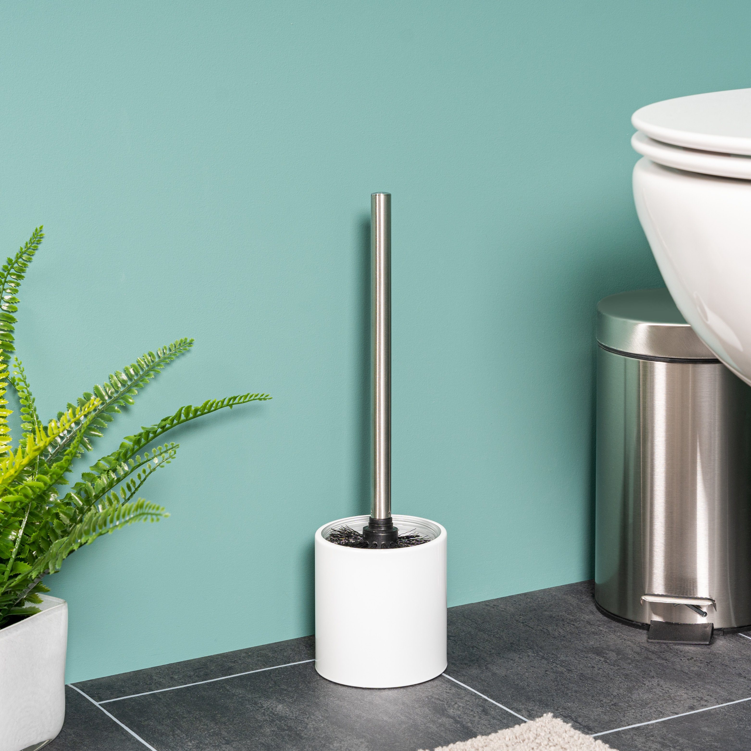 bremermann WC-Reinigungsbürste (Komplettset), mit WC-Garnitur, Glaseinsatz lackiert, 3 und weiß bremermann, Ersatzbürstenköpfen