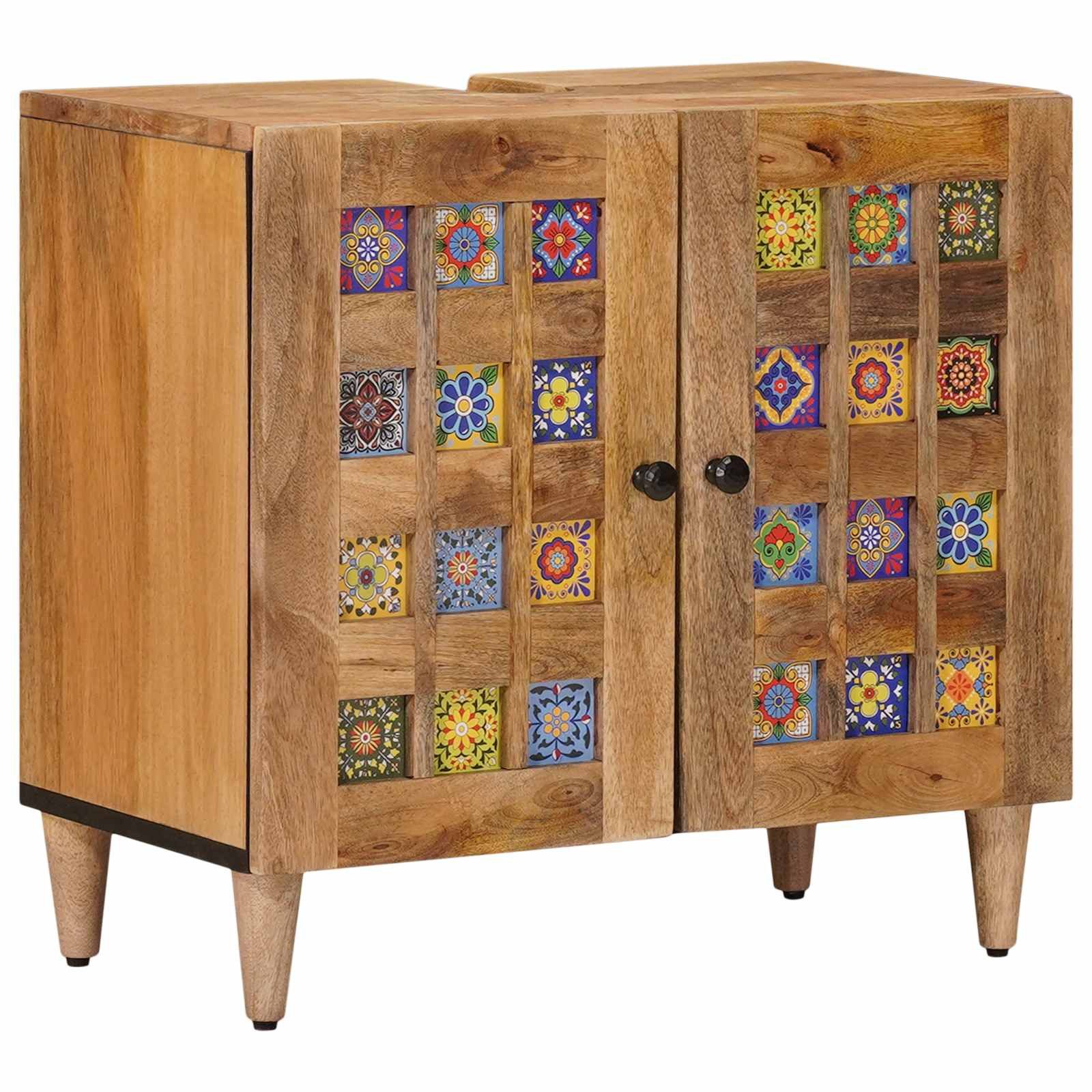vidaXL Waschbeckenschrank Natur 62 x 33 x 58 cm Massivholz, (1-St)