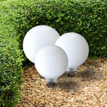 etc-shop LED Gartenleuchte, LED-Leuchtmittel fest verbaut, 3er Set LED Solar Leuchten Kugeln Außen Beleuchtungen Lampen Weiß