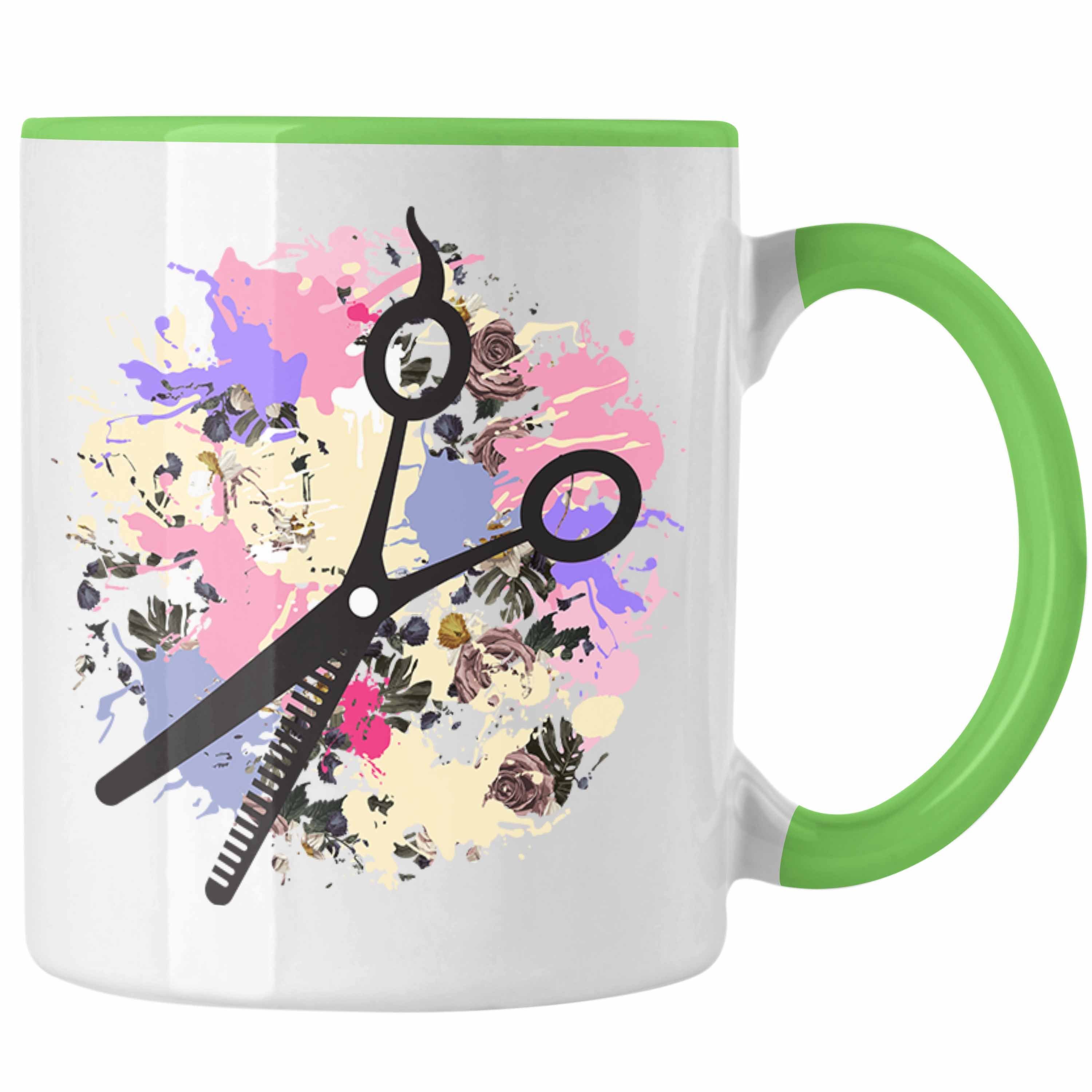 Trendation Tasse Trendation - Friseurin Tasse Geschenk Schere Grafik Frisörin Geschenkidee Geburtstag Weihnachten Grün | Teetassen