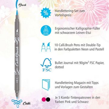 Online Pen Kreativset Handletteringset, (Aquarell-Malset für Handlettering, Kalligrafie oder Zeichnen, Aquarell-Block, 10x Calli.Brush Pens, Waterbrush-Pen, Aquarell-Magazin), in Geschenbox