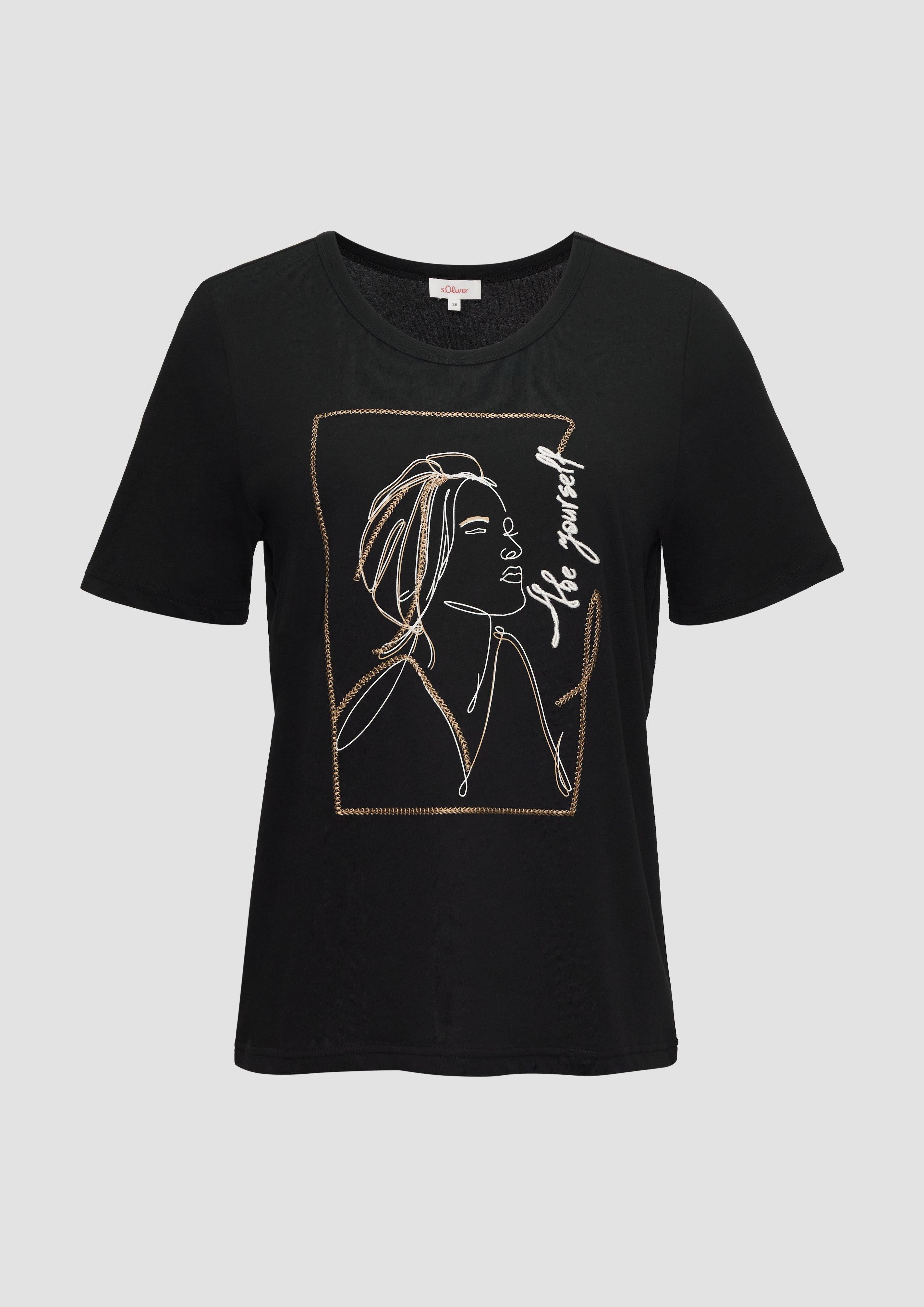 s.Oliver Kurzarmshirt T-Shirt mit Stickerei-Artwork Stickerei günstig online kaufen