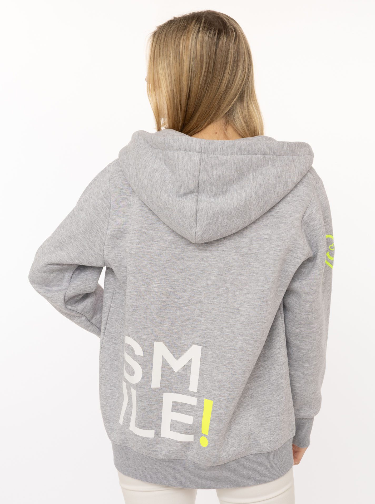 Zwillingsherz Kapuzensweatjacke "Alissa" mit SMILE, gesticktem Herz am Arm und Reißverschluss