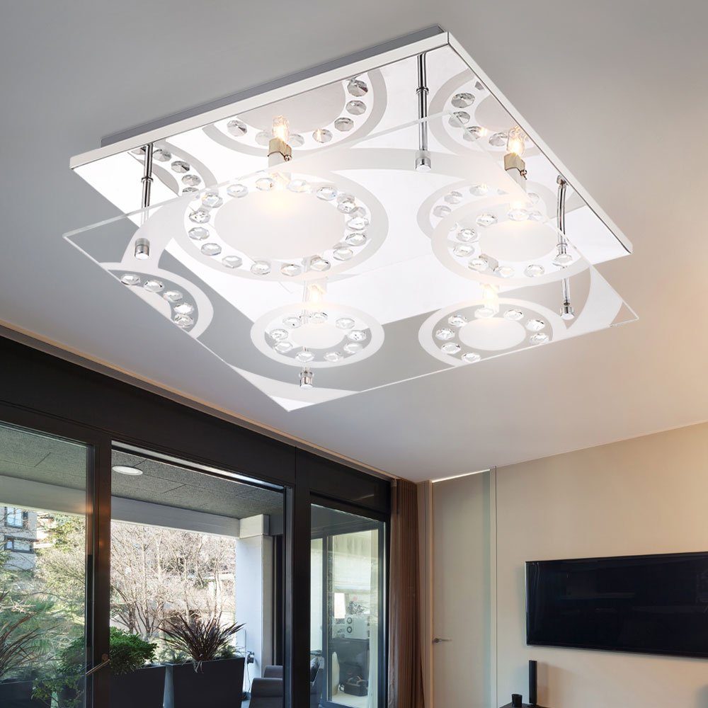 etc-shop LED Deckenleuchte, Leuchtmittel Glasleuchte inklusive, Deckenleuchte nicht Wohnzimmer Deckenlampe Kristalllampe