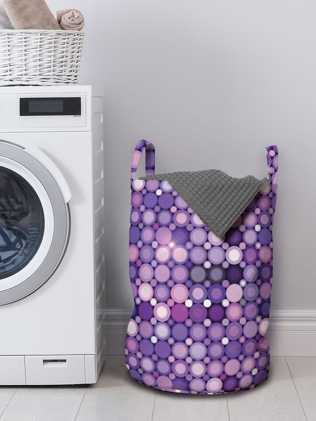 Abakuhaus Wäschesäckchen Wäschekorb mit Griffen für Kordelzugverschluss Geometrische Waschsalons, Violet Kreise Modern