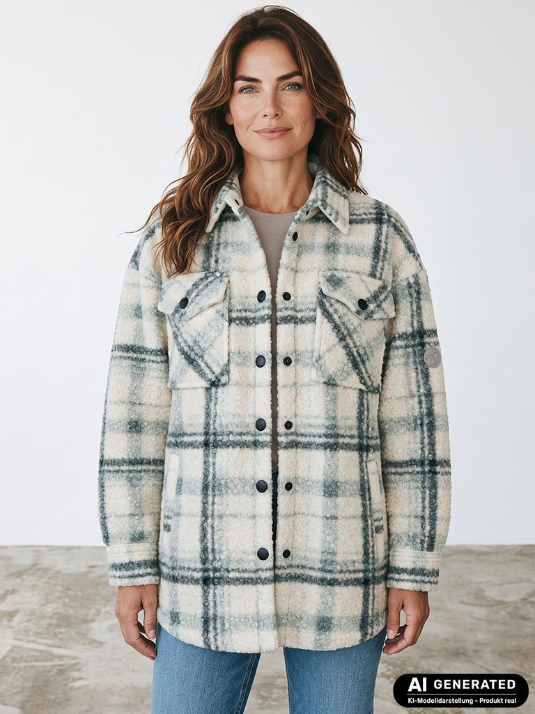 Baumfuchs Langarmhemd Damen Long-Overshirt Karomuster - Warme Hemd-Jacke Übergangsjacke Druckknopf-Verschluss, Taffeta Futter in Ärmeln, Eingrifftaschen