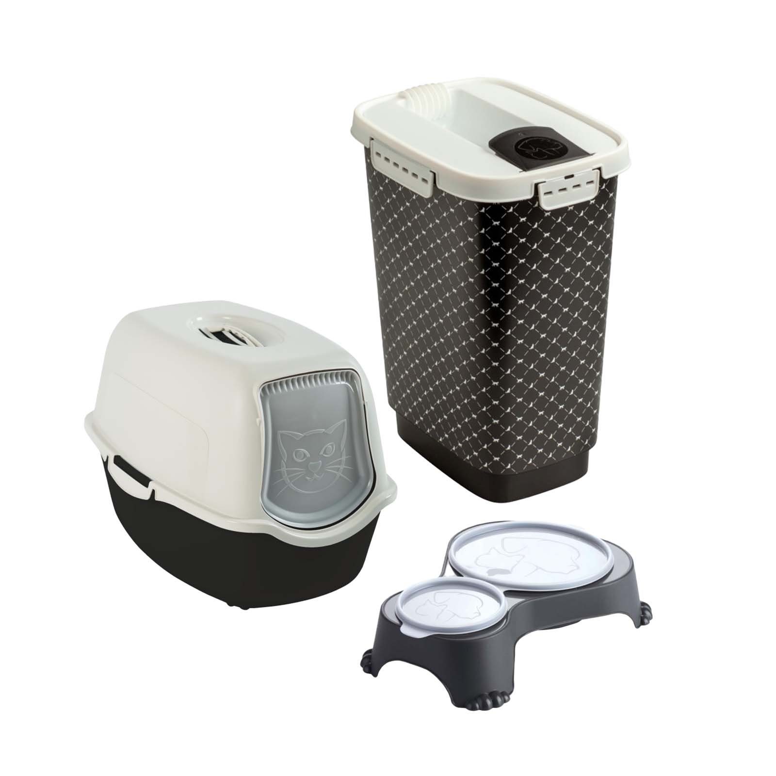 ROTHO Katzentoilette MyPet Eco Katzenset Katzentoilette mit Futterbehälter 10l und Futternapf, Kunststoff (PP recycelt)