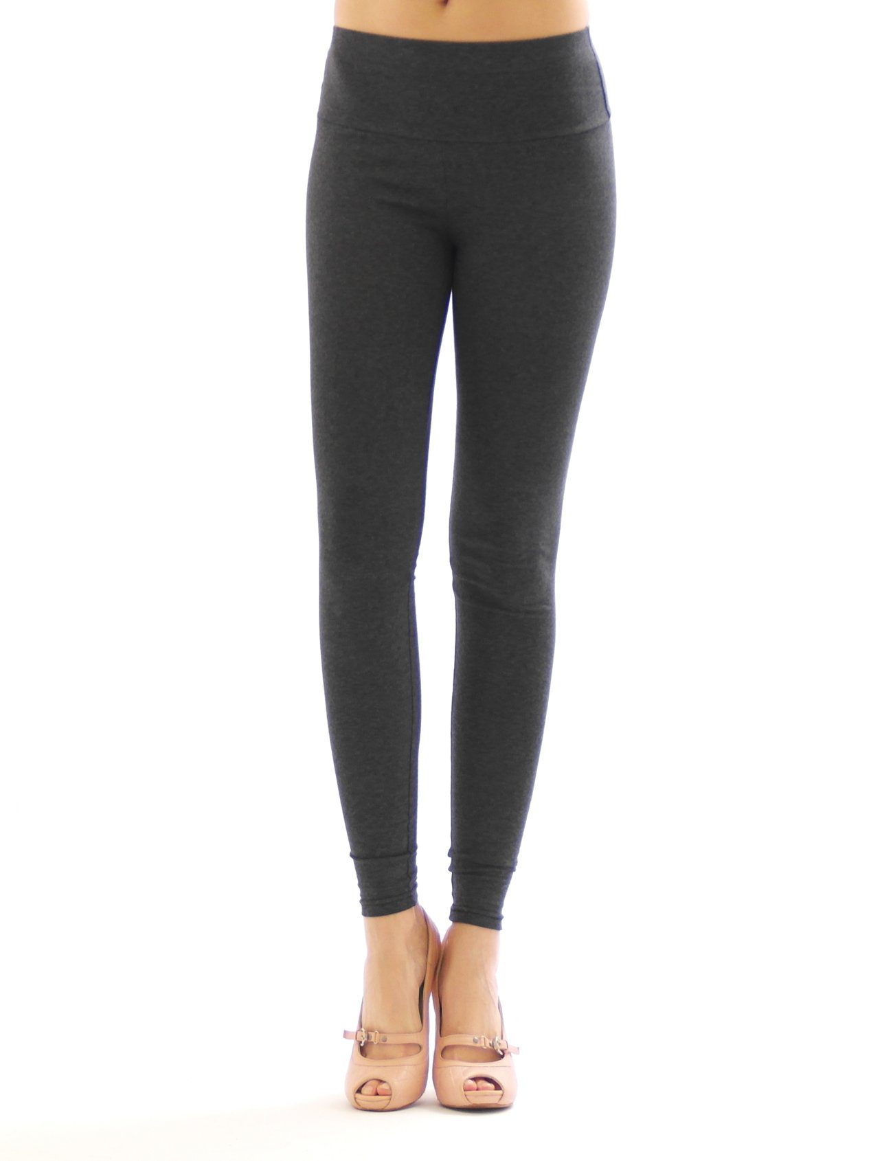 Dunkelgrau Damen lang blickdicht hoher Leggings Bund Baumwolle Leggings SYS