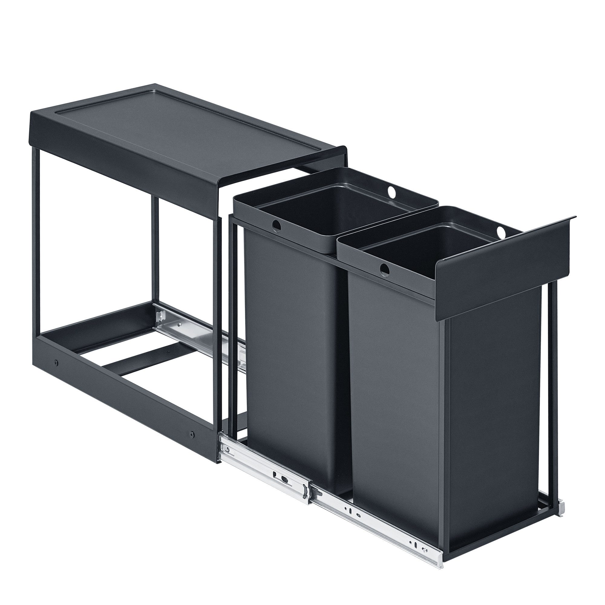 SONGMICS Mülleimer Mülltrennsystem für Unterschrank, Abfalleimer 2 Fächer, ausziehbar, Stahlrahmen, ABS-Deckel, 2 x 15 L