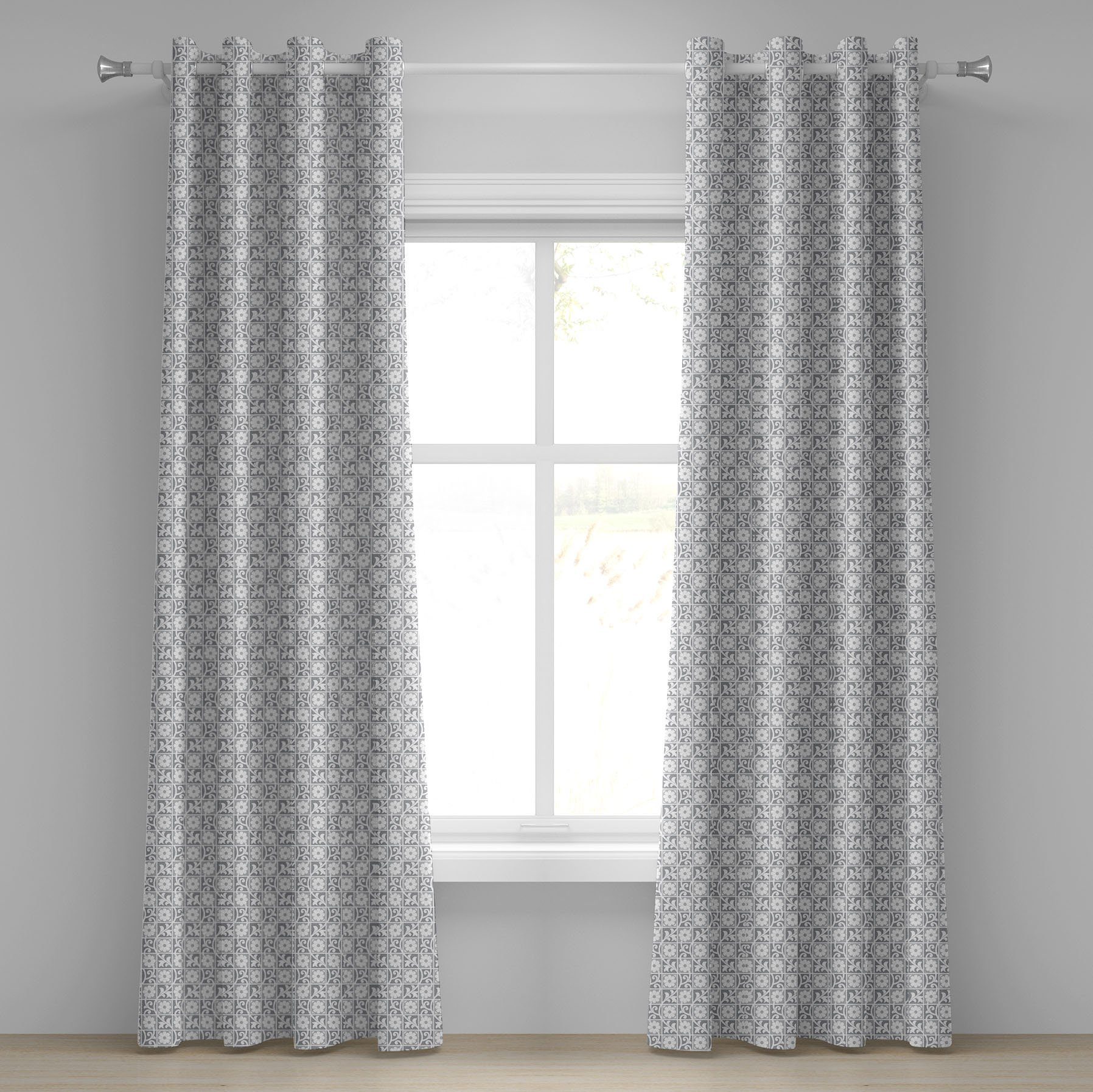Gardine Dekorative 2-Panel-Fenstervorhänge für Schlafzimmer Wohnzimmer, Abakuhaus, Silber Königliche Blumenverzierungen