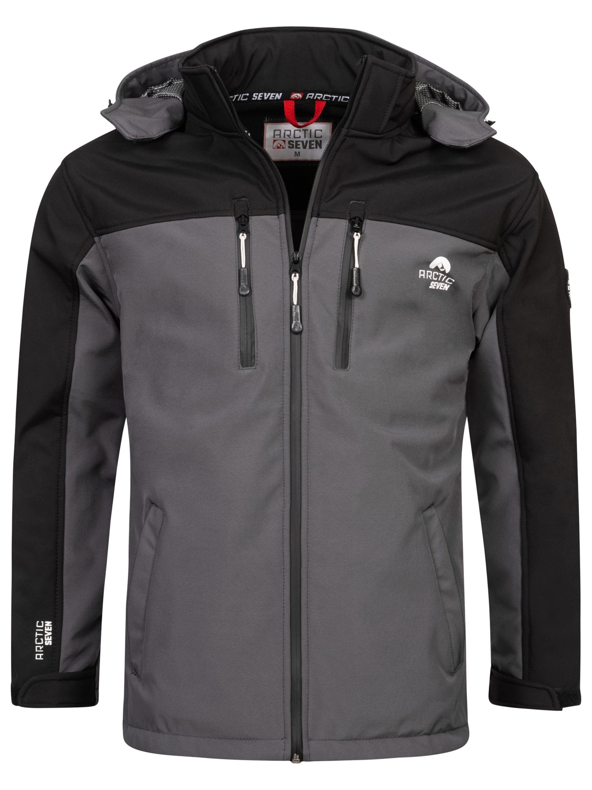 ASSurvivo abnehmbarer Schwarz Arctic Dunkelgrau - Kapuze mit Seven Outdoorjacke Softshelljacke