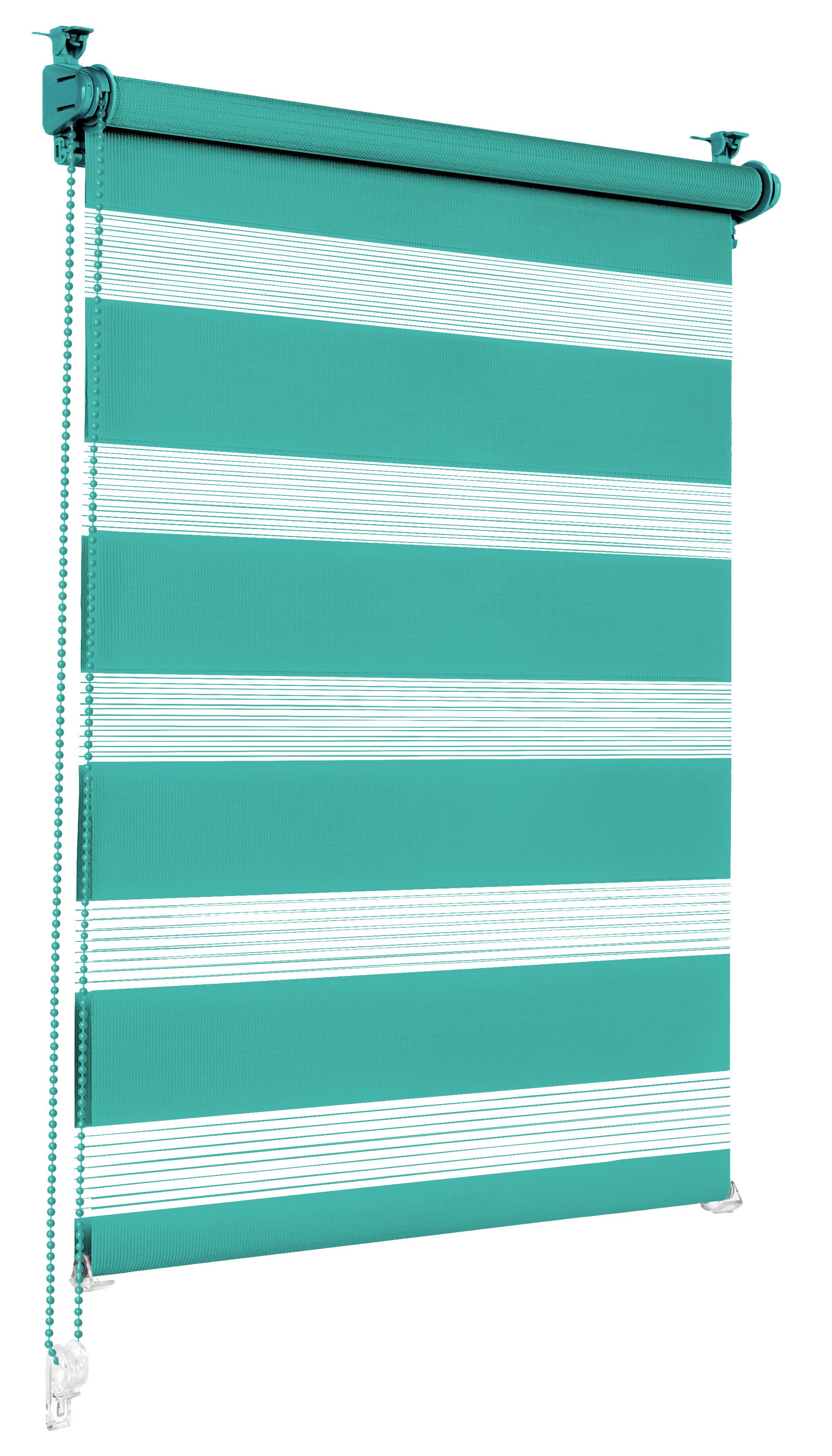 Doppelrollo Klemmfix ohne Bohren Rollos für Fenster und Tür Seitenzugrollo, Sonello, blickdicht, ohne Bohren, freihängend, Klemmfix, 30cm x 100cm Türkis Duo Rollo, Lichtschutz, Jalousie mit Klemmträger