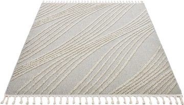 Teppich Friesach, Home affaire, rechteckig, Höhe: 18 mm, Hoch-Tief-Struktur, Woll-Look, Boho, mit Fransen, Wellen-Design