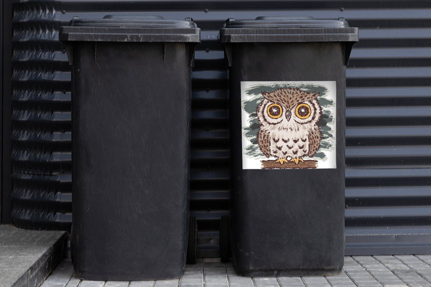 einer Sticker, Eule kleinen Mülltonne, (1 Container, Mülleimer-aufkleber, Wandsticker Abfalbehälter St), Illustration MuchoWow