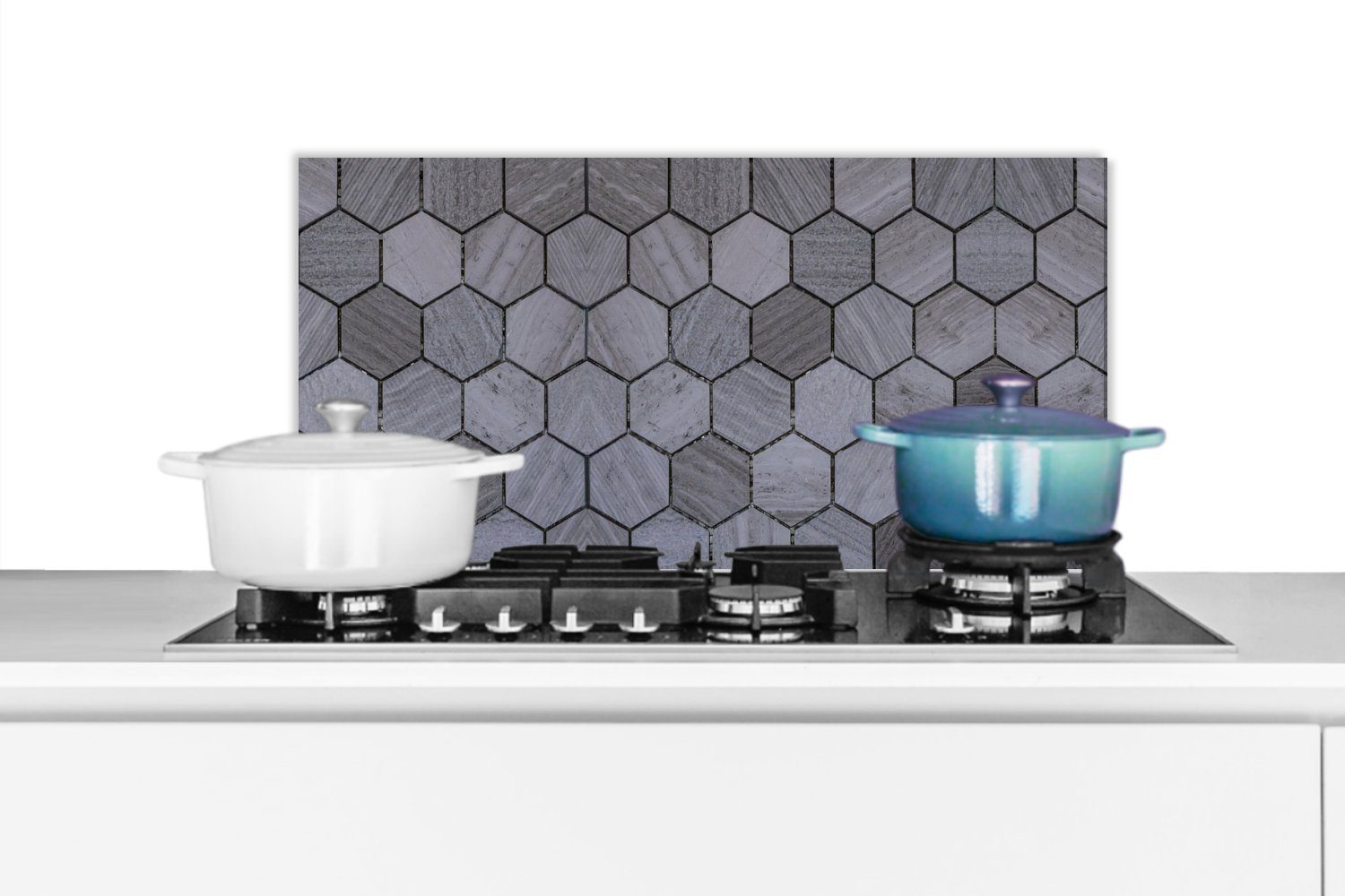 MuchoWow Küchenrückwand Fliese - Grau - Formen - Industriell, (1-tlg), 60x30 cm, Wandschutz, gegen Fett und Schmutzflecken für Küchen