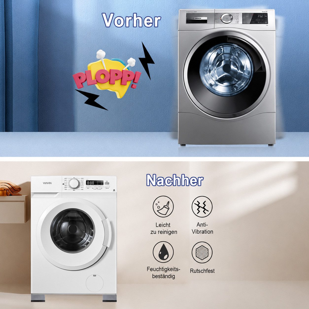 Agger Waschmaschinenuntergestell 4 Stück Waschmaschinen-Antivibrationsfüße mit starken Saugnäpfen, rutschfeste Waschmaschinenfüße zur Verhinderung von Verrutschen.