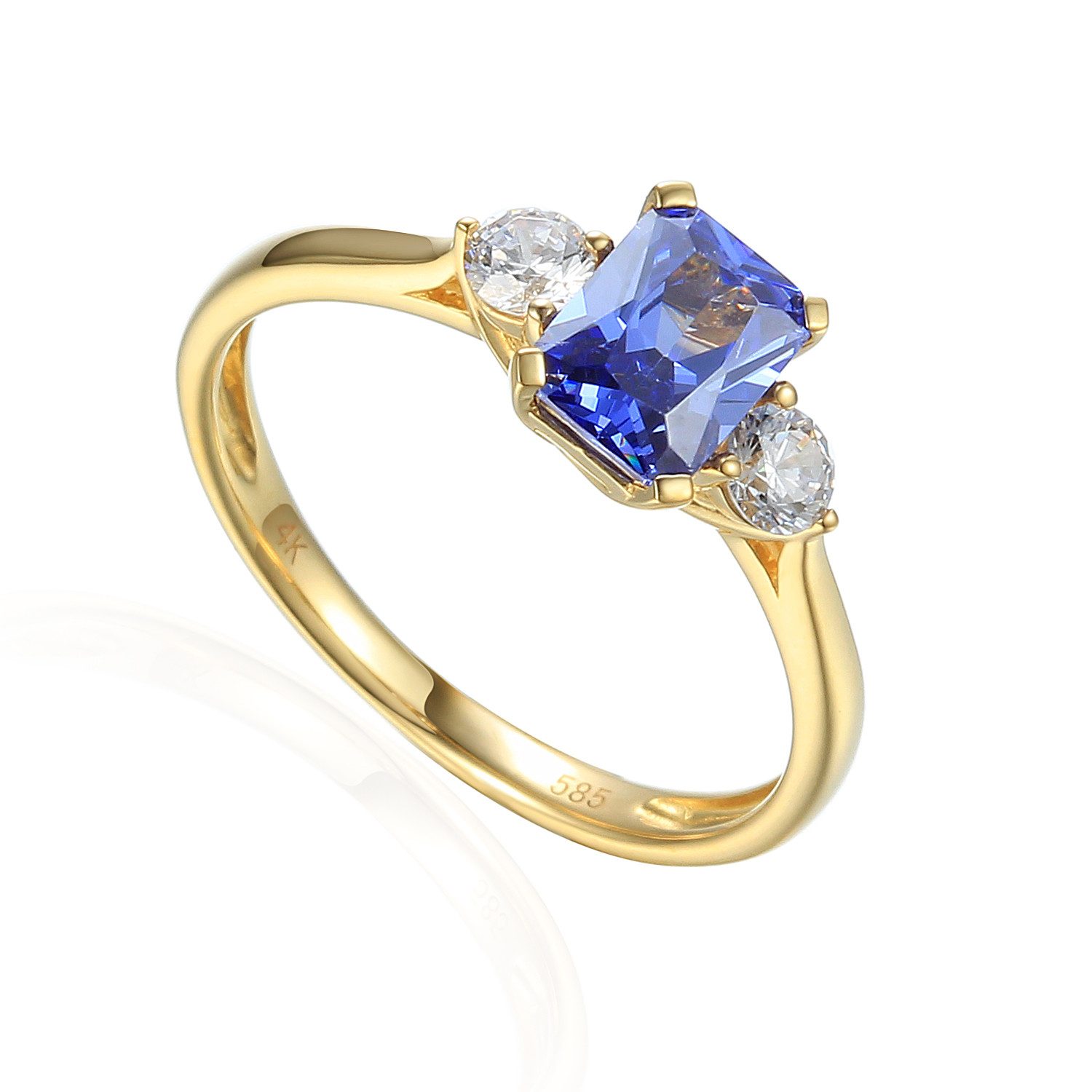 Stella-Jewellery Solitärring 585er Gelbgold Damenring mit synth. Tansanit Zirk. (Ring mit Edelstein, synth. Tansanit und Zirkonia - inkl. Etui)