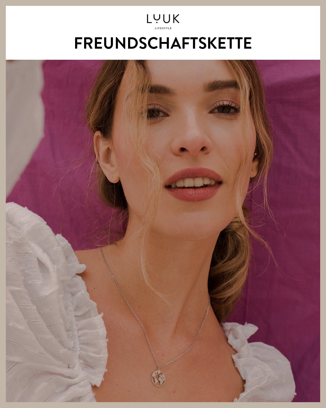 LUUK LIFESTYLE Freundschaftskette Weltkugel, Weltkarte I Globus Anhänger, aus wasserfestem Edelstahl