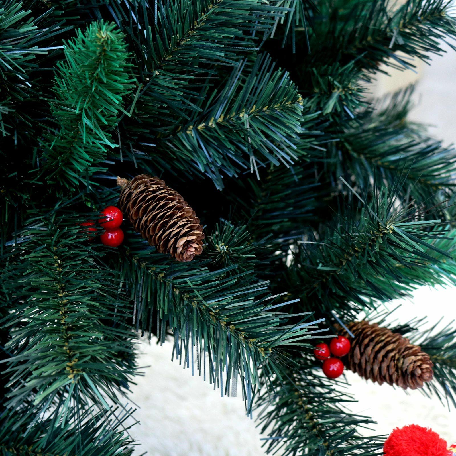 PVC, SVITA Künstlicher Weihnachtsbaum, Spitzen, biegsame Tannenbaum, Kunstbaum, Christmas, Natur-Beeren-Zapfen 150 cm Weihnachtsbaum Nordmanntanne, 371