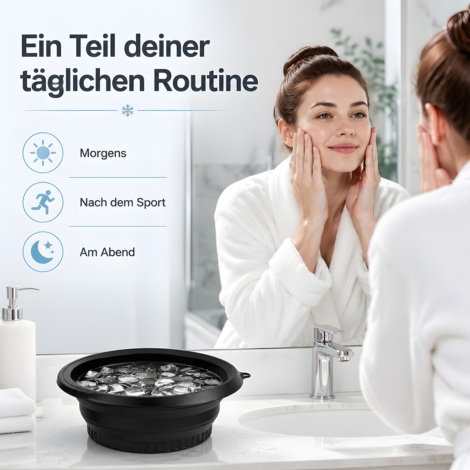 AIMAX Waschschüssel Silikon Waschschüssel Faltbar mit Eingebauter Eiswürfelschale, Rund (Eiseimer, Eiskübel, Eisbehälter für Eiswürfel Geschenke für Frauen, 1-S – Bild 4 von 5