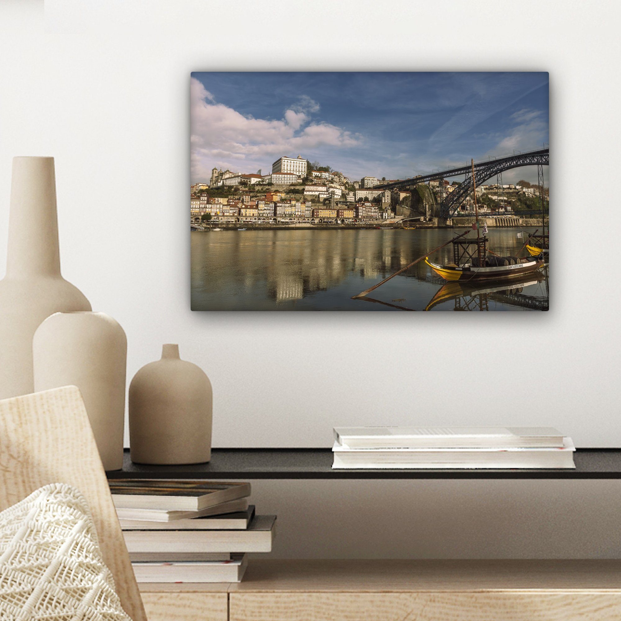 Porto Leinwandbilder, Leinwandbild - Aufhängefertig, cm Fluss 30x20 St), - (1 Brücke, Wandbild Wanddeko, OneMillionCanvasses®