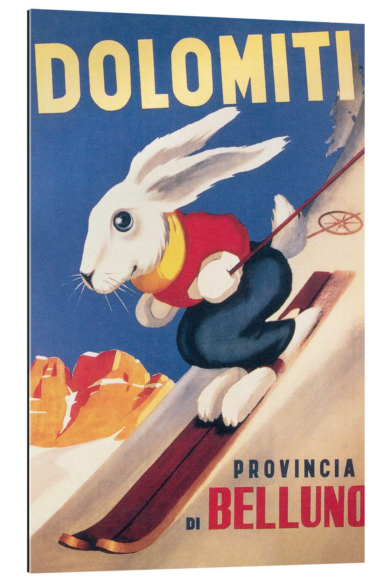 Posterlounge XXL-Wandbild Vintage Ski Collection, Dolomiten Skikaninchen (italienisch), Kinderzimmer Vintage Kindermotive